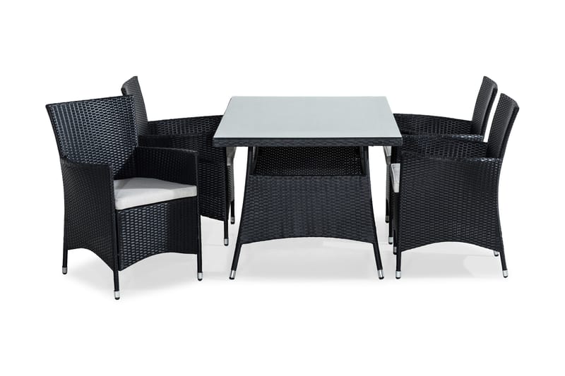 Ruokailuryhmä Thor 140x90 cm 4 Thor tuolia Pehmusteet, Musta/Harmaa