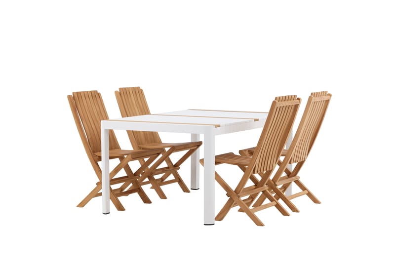 Ruokailuryhmä Togo 150x100 cm 4 Ghana taittotuolia - Valkoinen/Ruskea - Puutarhakalusteet - Ulkoryhmä - Ruokailuryhmät ulos