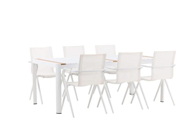 Ruokailuryhmä Togo 200x100 cm 6 Alina ruokatuolia - Valkoinen - Puutarhakalusteet - Ulkoryhmä - Ruokailuryhmät ulos