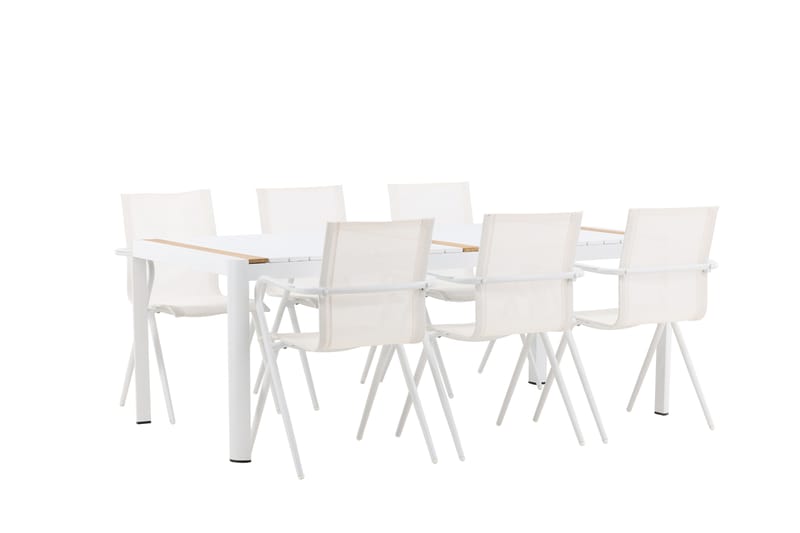 Ruokailuryhmä Togo 200x100 cm 6 Alina ruokatuolia - Valkoinen - Puutarhakalusteet - Ulkoryhmä - Ruokailuryhmät ulos