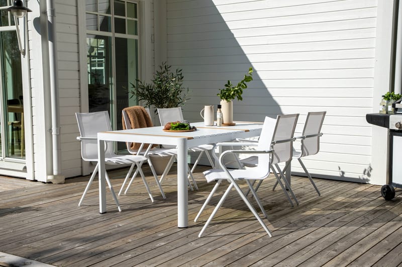 Ruokailuryhmä Togo 200x100 cm 6 Alina ruokatuolia - Valkoinen - Puutarhakalusteet - Ulkoryhmä - Ruokailuryhmät ulos