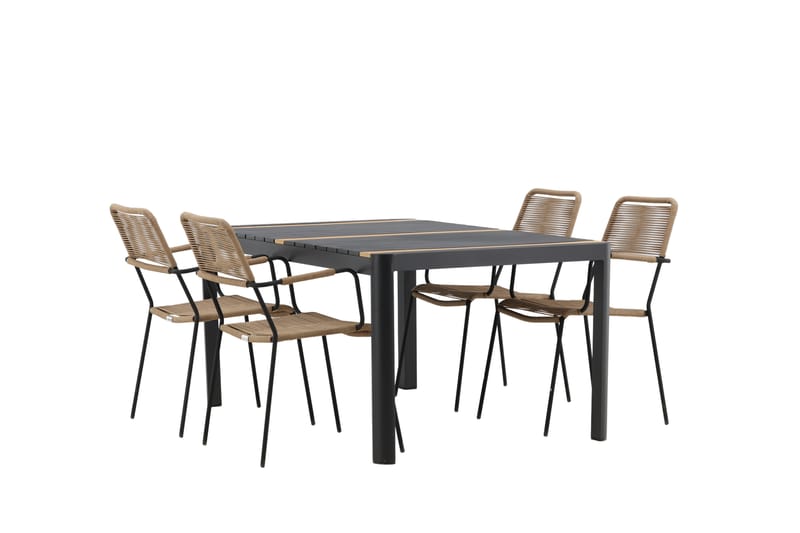 Ruokailuryhmä Togo 70 cm 4 Lindos tuolia - Musta/Beige - Puutarhakalusteet - Ulkoryhmä - Ruokailuryhmät ulos