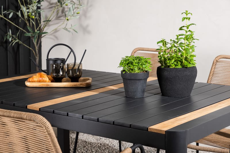Ruokailuryhmä Togo 70 cm 4 Lindos tuolia - Musta/Beige - Puutarhakalusteet - Ulkoryhmä - Ruokailuryhmät ulos