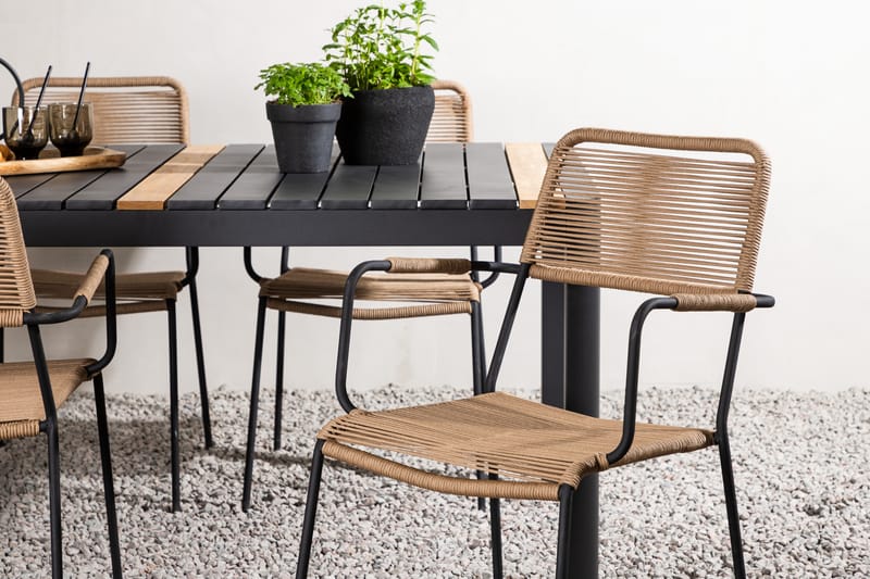 Ruokailuryhmä Togo 70 cm 4 Lindos tuolia - Musta/Beige - Puutarhakalusteet - Ulkoryhmä - Ruokailuryhmät ulos