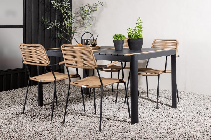 Ruokailuryhmä Togo 70 cm 4 Lindos tuolia - Musta/Beige - Puutarhakalusteet - Ulkoryhmä - Ruokailuryhmät ulos