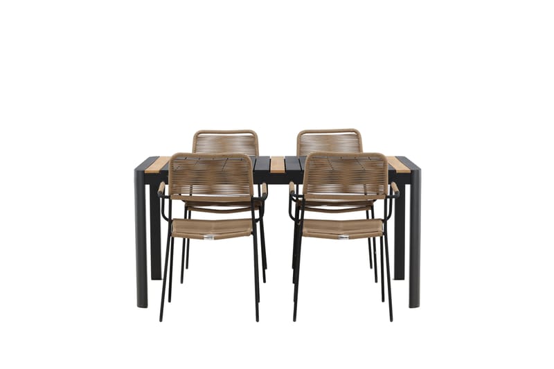 Ruokailuryhmä Togo 70 cm 4 Lindos tuolia - Musta/Beige - Puutarhakalusteet - Ulkoryhmä - Ruokailuryhmät ulos