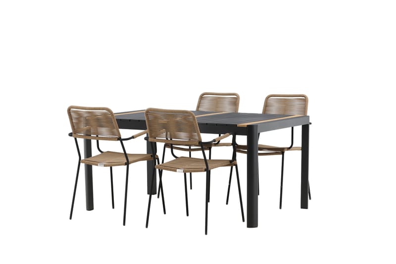 Ruokailuryhmä Togo 70 cm 4 Lindos tuolia - Musta/Beige - Puutarhakalusteet - Ulkoryhmä - Ruokailuryhmät ulos