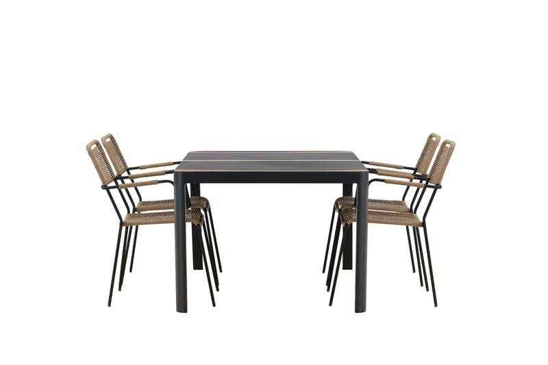 Ruokailuryhmä Togo 70 cm 4 Lindos tuolia - Musta/Beige - Puutarhakalusteet - Ulkoryhmä - Ruokailuryhmät ulos