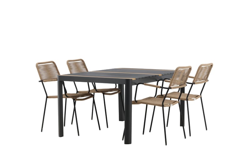 Ruokailuryhmä Togo 70 cm 4 Lindos tuolia - Musta/Beige - Puutarhakalusteet - Ulkoryhmä - Ruokailuryhmät ulos