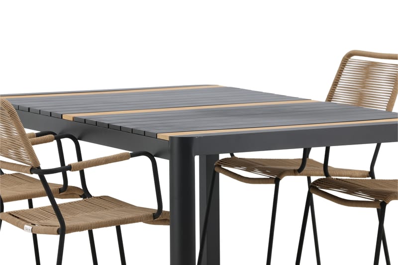 Ruokailuryhmä Togo 70 cm 4 Lindos tuolia - Musta/Beige - Puutarhakalusteet - Ulkoryhmä - Ruokailuryhmät ulos