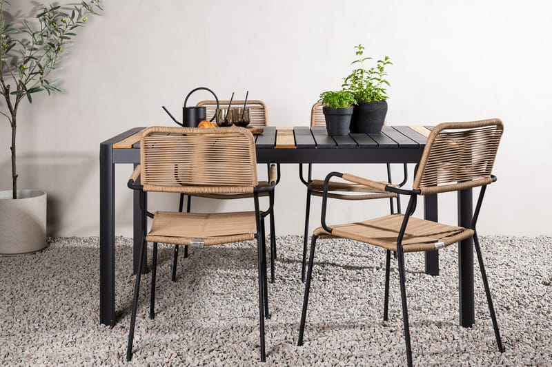 Ruokailuryhmä Togo 70 cm 4 Lindos tuolia - Musta/Beige - Puutarhakalusteet - Ulkoryhmä - Ruokailuryhmät ulos