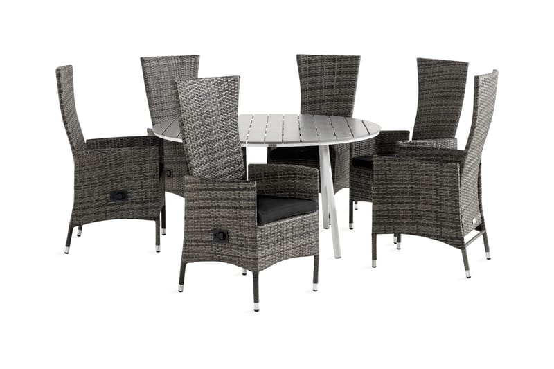 Ruokailuryhmä Tunis 140 Pyöreä 6 Jenny säätötuolia Pehmustee, Valkoinen/Harmaa/Musta