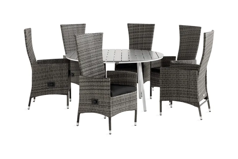 Ruokailuryhmä Tunis 140 Pyöreä 6 Jenny säätötuolia Pehmustee, Valkoinen/Harmaa/Musta