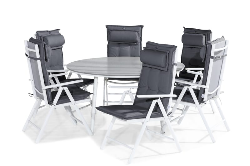 Ruokailuryhmä Tunis 140 Pyöreä 6 Maggie säätötuolia Pehmuste, Valkoinen/Harmaa