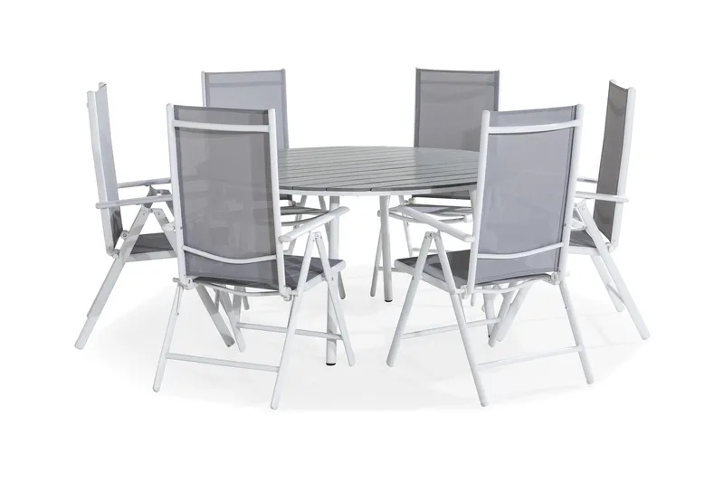 Ruokailuryhmä Tunis 140 Pyöreä 6 Maggie säätötuolia - Valkoinen/Harmaa - Puutarhakalusteet - Ulkoryhmä - Ruokailuryhmät ulos