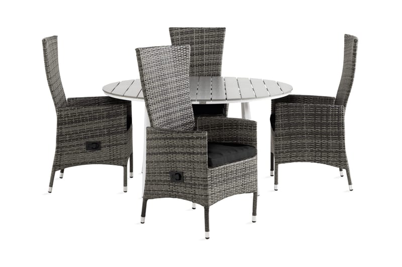 Ruokailuryhmä Tunis 140 Pyöreä 4 Jenny säätötuolia Pehmustee, Valkoinen/Harmaa/Musta