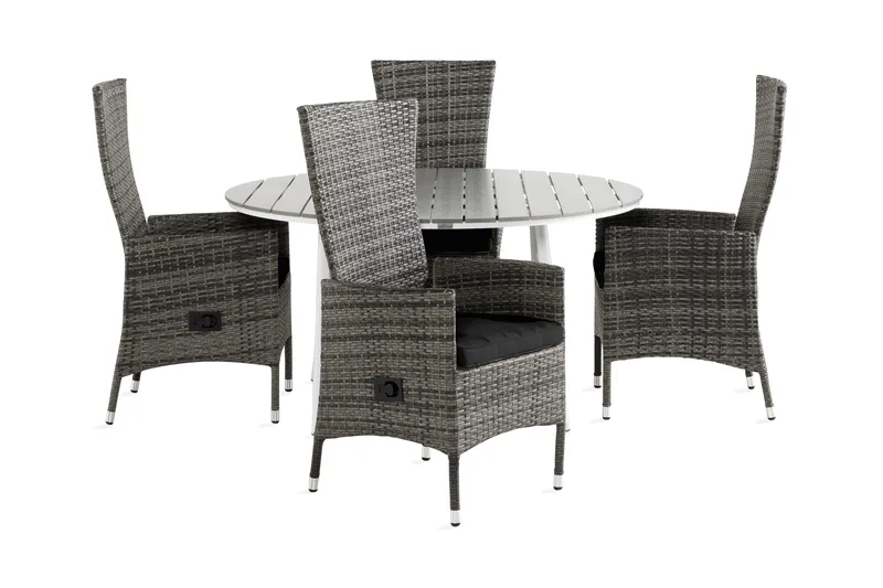 Ruokailuryhmä Tunis 140 Pyöreä 4 Jenny säätötuolia Pehmustee, Valkoinen/Harmaa/Musta