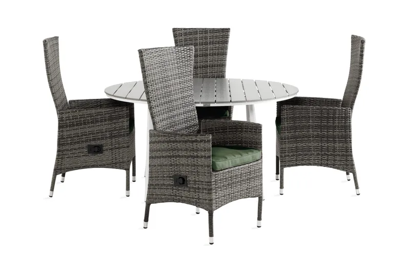 Ruokailuryhmä Tunis 140 Pyöreä 4 Jenny säätötuolia Pehmustee, Valkoinen/Harmaa/Vihreä