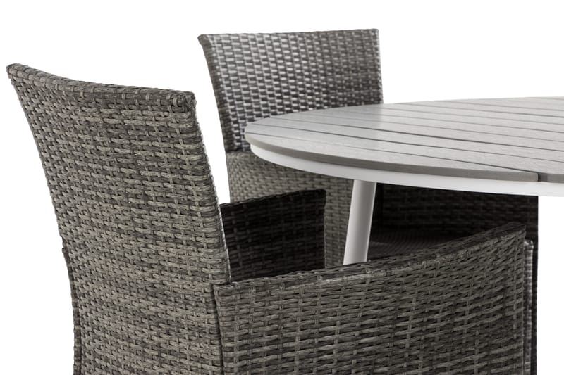 Ruokailuryhmä Tunis 140 Pyöreä 4 Thor nojatuolia - Valkoinen/Harmaa - Puutarhakalusteet - Ulkoryhmä - Ruokailuryhmät ulos