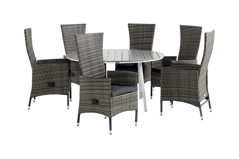 Ruokailuryhmä Tunis 140 Pyöreä 6 Jenny säätötuolia Pehmustee, Valkoinen/Harmaa