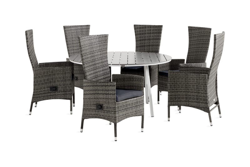 Ruokailuryhmä Tunis 140 Pyöreä 6 Jenny säätötuolia Pehmustee, Valkoinen/Harmaa