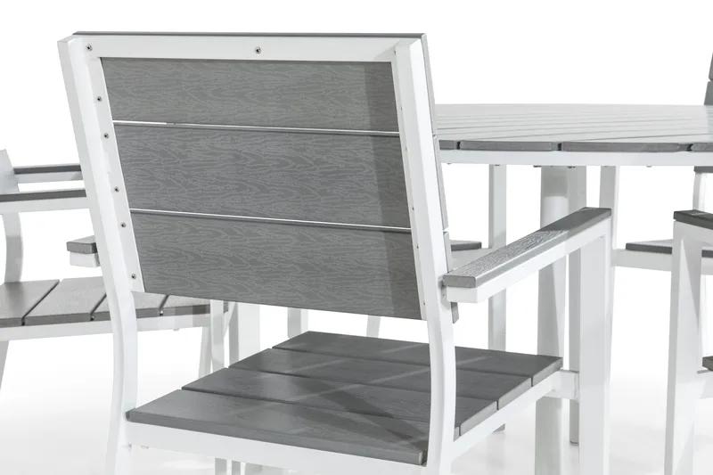 Ruokailuryhmä Tunis 140 Pyöreä 6 Tunis tuolia - Valkoinen/Harmaa - Puutarhakalusteet - Ulkoryhmä - Ruokailuryhmät ulos