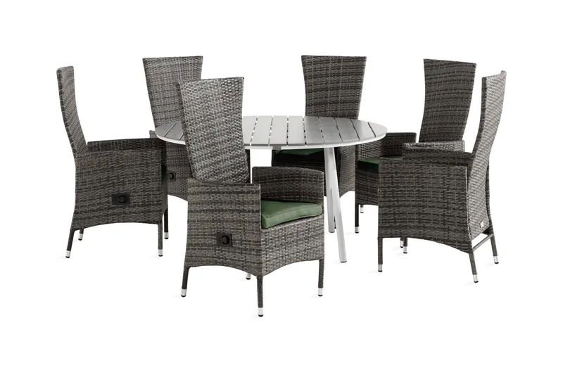 Ruokailuryhmä Tunis 140 Pyöreä 6 Jenny säätötuolia Pehmustee, Valkoinen/Harmaa/Vihreä