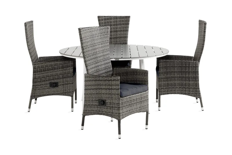 Ruokailuryhmä Tunis 140 Pyöreä 4 Jenny säätötuolia Pehmustee, Valkoinen/Harmaa