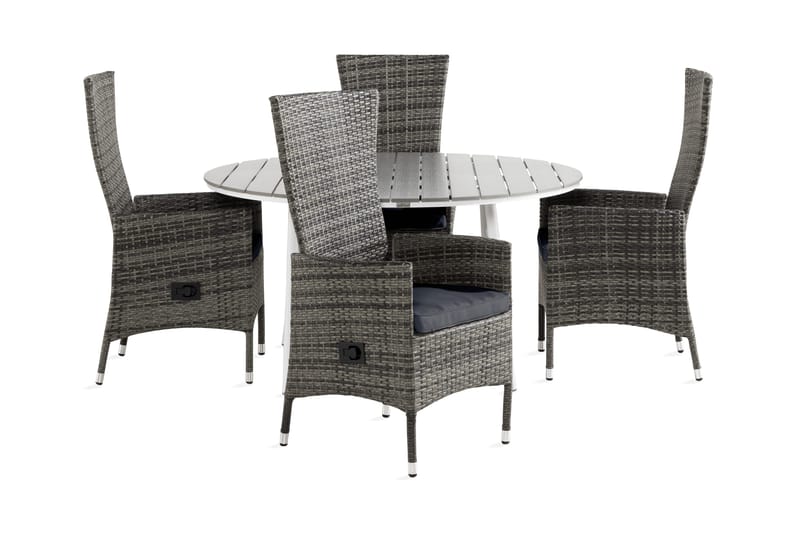 Ruokailuryhmä Tunis 140 Pyöreä 4 Jenny säätötuolia Pehmustee, Valkoinen/Harmaa