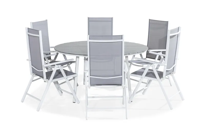 Ruokailuryhmä Tunis 140 Pyöreä 6 Maggie säätötuolia, Valkoinen/Harmaa