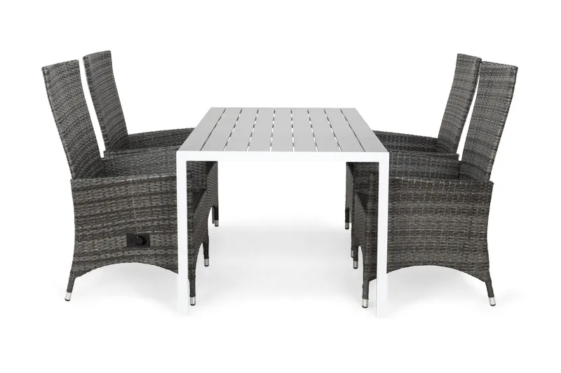 Ruokailuryhmä Tunis 150x90 4 Jenny säätötuolia, Valkoinen/Harmaa