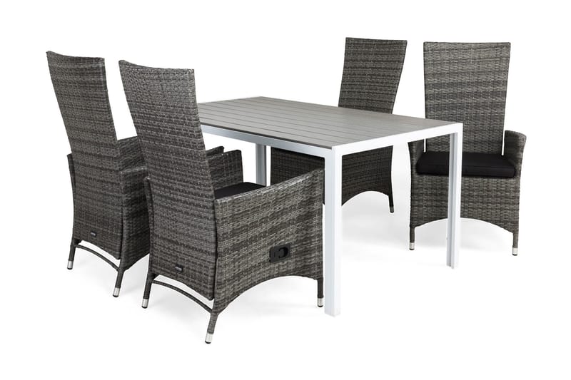 Ruokailuryhmä Tunis 150x90 4 Jenny säätötuolia Pehmusteet, Valkoinen/Harmaa/Musta