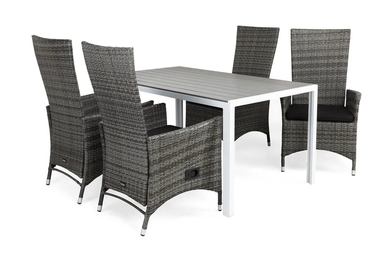 Ruokailuryhmä Tunis 150x90 4 Jenny säätötuolia Pehmusteet, Valkoinen/Harmaa/Musta