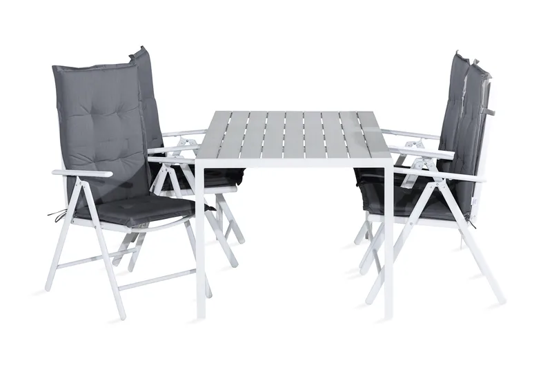 Ruokailuryhmä Tunis 150x90 4 Maggie säätötuolia Pehmusteet, Valkoinen/Harmaa