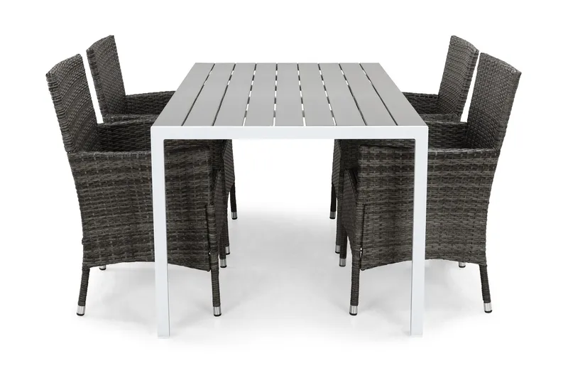 Ruokailuryhmä Tunis 150x90 4 Thor nojatuolia, Valkoinen/Harmaa