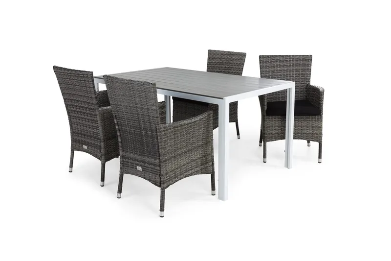 Ruokailuryhmä Tunis 150x90 4 Thor nojatuolia Pehmusteet, Valkoinen/Harmaa/Musta