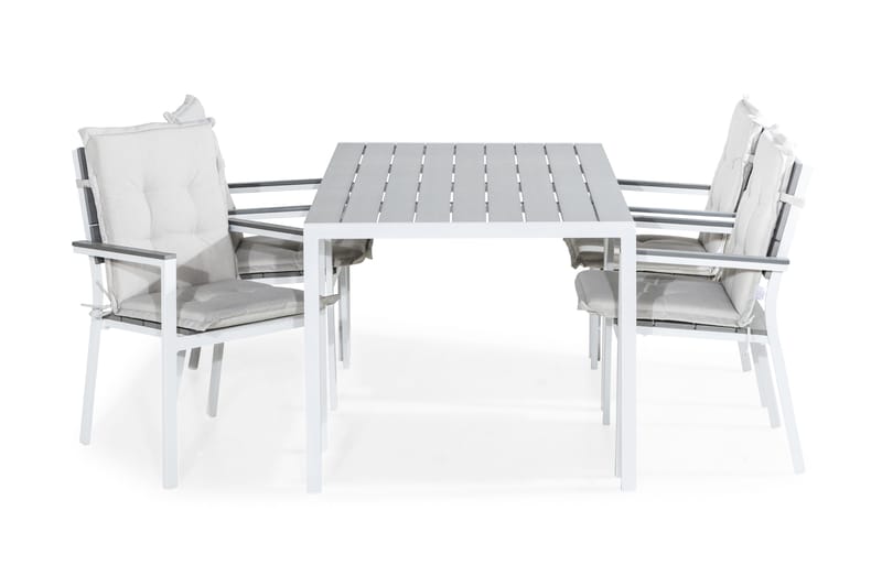 Ruokailuryhmä Tunis 150x90 4 Tunis tuolia Pehmusteet, Valk/Harmaa/L.valk