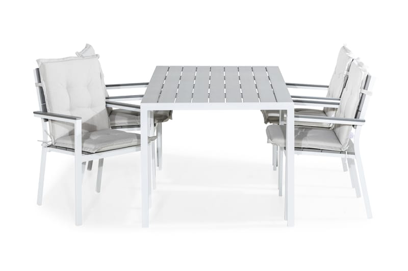 Ruokailuryhmä Tunis 150x90 4 Tunis tuolia Pehmusteet, Valk/Harmaa/L.valk