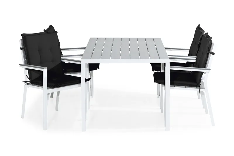 Ruokailuryhmä Tunis 150x90 4 Tunis tuolia Pehmusteet - Valk/Harmaa/Musta - Puutarhakalusteet - Ulkoryhmä - Ruokailuryhmät ulos