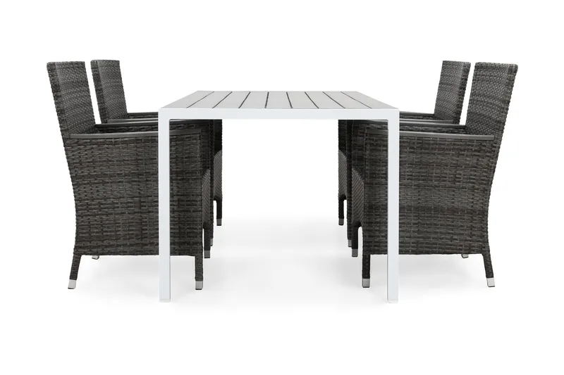 Ruokailuryhmä Tunis 150x90 cm 4 Thor Lyx tuolia - Valkoinen/Harmaa/Aintwood - Puutarhakalusteet - Ulkoryhmä - Ruokailuryhmät ulos