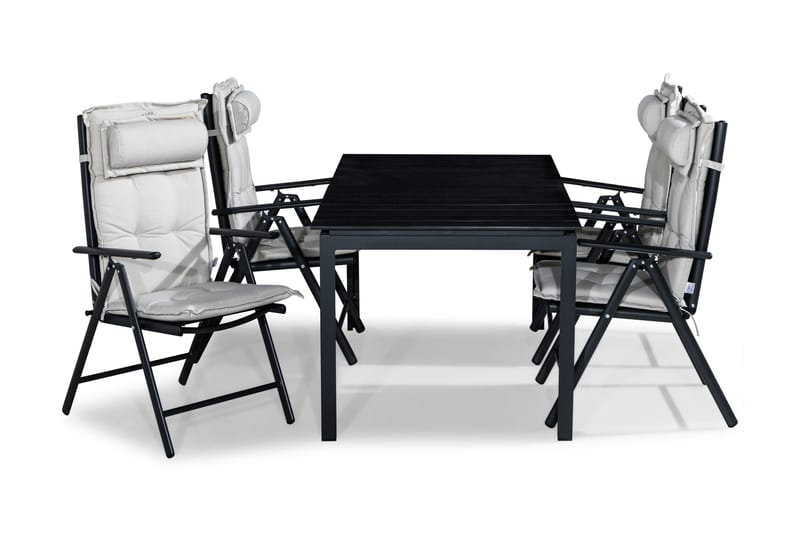 Ruokailuryhmä Tunis 152-210x90 4 Maggie säätötuolia Pehmuste, Musta/L.valk