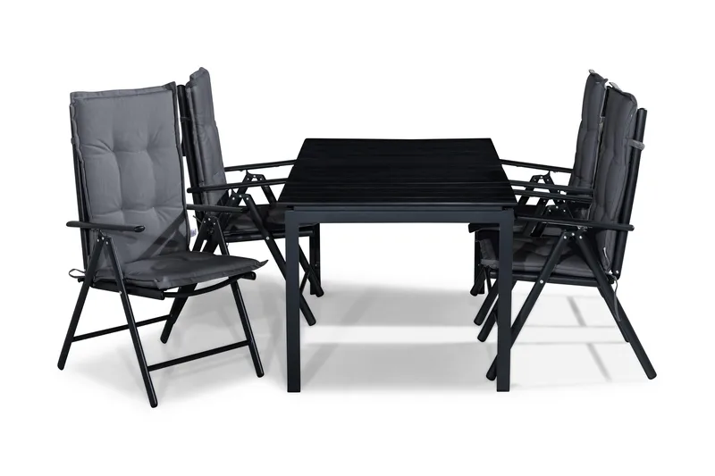 Ruokailuryhmä Tunis 152-210x90 4 Maggie säätötuolia Pehmuste - Musta/Harmaa - Puutarhakalusteet - Ulkoryhmä - Ruokailuryhmät ulos