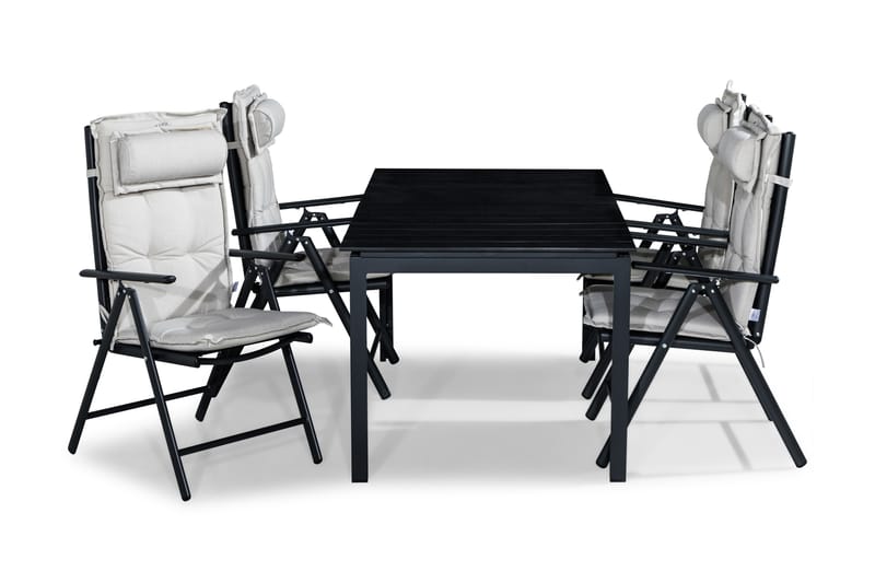 Ruokailuryhmä Tunis 152-210x90 4 Maggie säätötuolia Pehmuste, Musta/L.valk