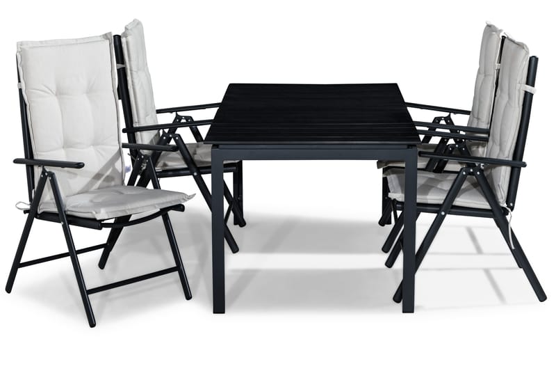 Ruokailuryhmä Tunis 152-210x90 4 Maggie säätötuolia Pehmuste, Musta/L.valk