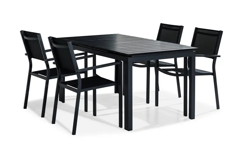 Ruokailuryhmä Tunis 152-210x90 4 Tunis tuolia - Musta - Puutarhakalusteet - Ulkoryhmä - Ruokailuryhmät ulos