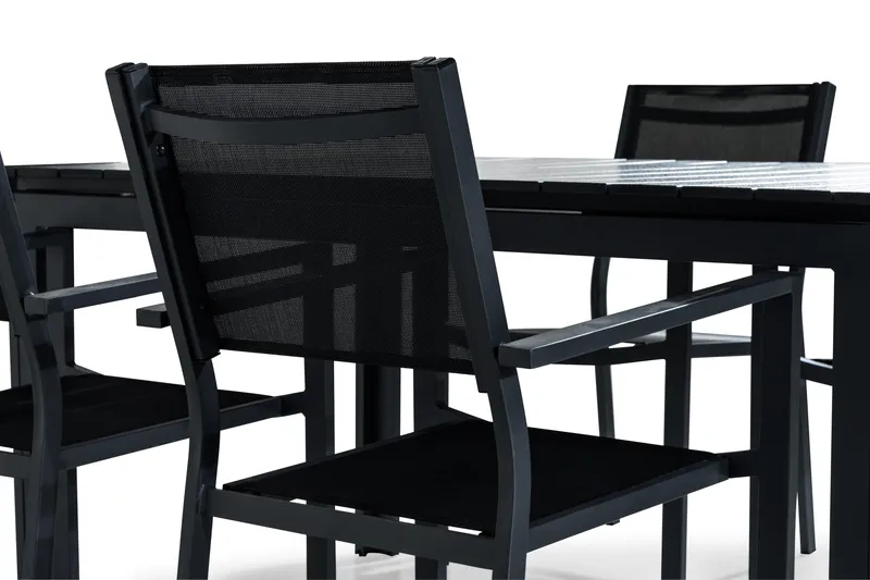 Ruokailuryhmä Tunis 152-210x90 4 Tunis tuolia - Musta - Puutarhakalusteet - Ulkoryhmä - Ruokailuryhmät ulos