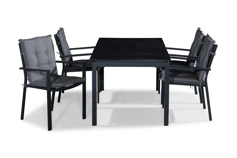 Ruokailuryhmä Tunis 152-210x90 4 Tunis tuolia Pehmusteet - Musta/Harmaa - Puutarhakalusteet - Ulkoryhmä - Ruokailuryhmät ulos