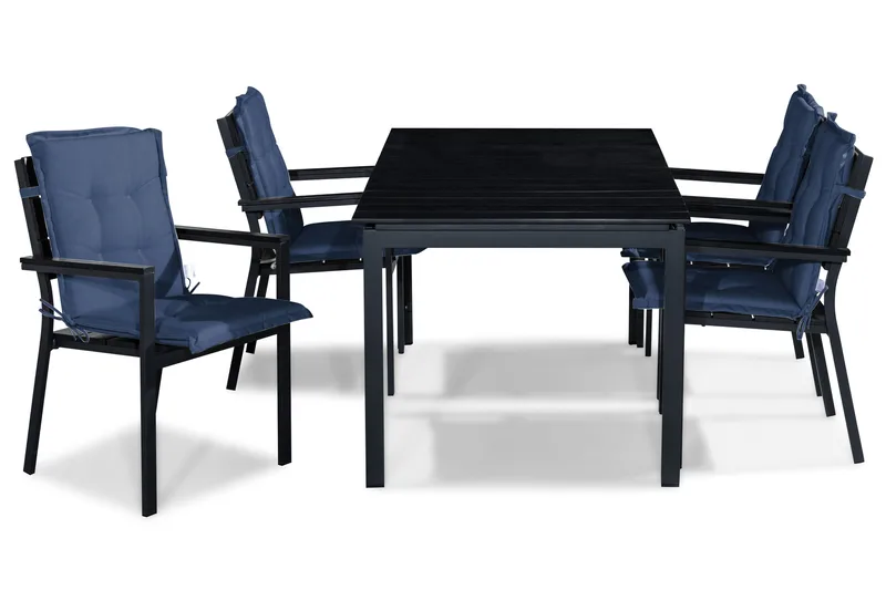 Ruokailuryhmä Tunis 152-210x90 4 Tunis tuolia Pehmusteet, Musta/Sininen