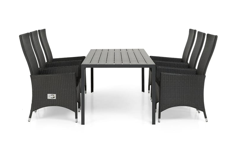 Ruokailuryhmä Tunis 205x90 6 Jenny säätötuolia, Musta