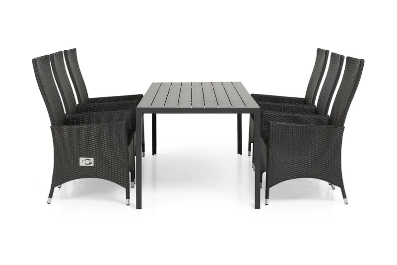 Ruokailuryhmä Tunis 205x90 6 Jenny säätötuolia, Musta